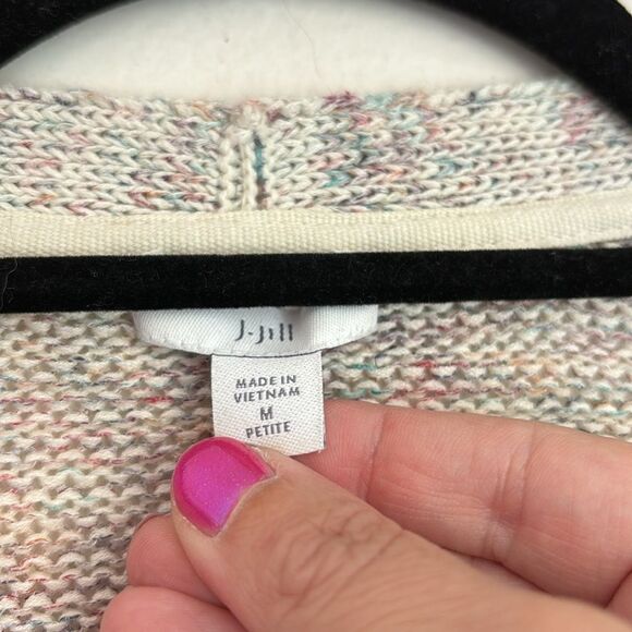 J. JILL Knit Two Piece v-neck tank short sleeve sweater set cream multi Petite M - Picture 10 of 13